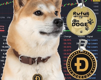 Funny Dogecoin Dog Tag – Crypto Pet ID Tag with Circuit Design – Custom Collar Charm for Small Medium Dogs – Novelty Gift for Dog Lovers