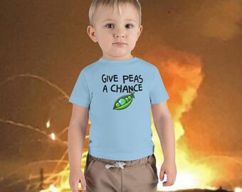 Funny Veggie Pun Kids T-Shirt – Soft Cotton Give Peas a Chance Graphic Tee – Earth Friendly Shirt for Boys Girls – Playful Youth Gift Idea