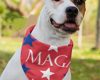 Funny MAGA Dog Bandana – Red Patriotic Pet Scarf with Stars – Adjustable Collar for Small Medium Dogs – Novelty Gift for Dog Lovers