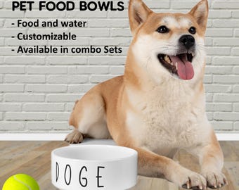 Personalized custom ceramic pet dog bowls for food and water bundle set -  Gift for dog or cat mom and defiant dog lover