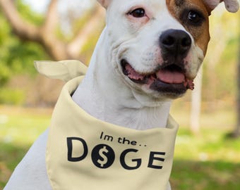 Funny Doge Meme Dog Bandana – Yellow Pet Scarf with Dollar Sign Graphic – Adjustable Collar for Dogs – Novelty Gift for Dog Lovers