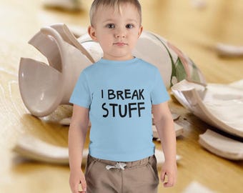 Funny Statement Kids T-Shirt – Soft Cotton I Break Stuff Graphic Tee for Boys Girls – Playful Youth Gift Idea – Bold Slogan Shirt