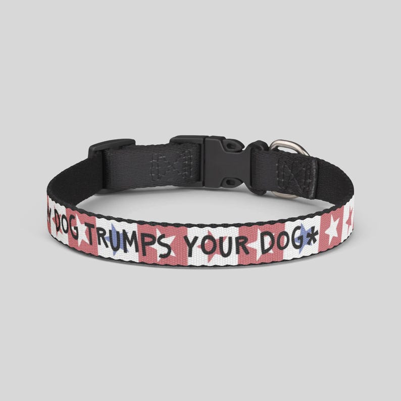 Funny USA-themed Dog Collar - Patriotic Red White Stars - Adjustable Pet Accessory - My Dog Trumps Your Dog - Unique Gift for Dog Lovers immagine 2