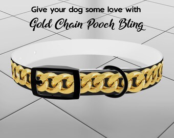 GOLD CHAIN (black) dog collar, Printed dog bling, Cute fancy dog collar, Apparel for dog, Pet clothing