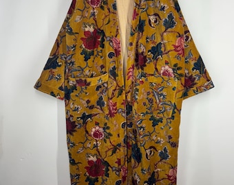 Handmade Floral Velvet Kimono Robe | Reversible Boho Duster