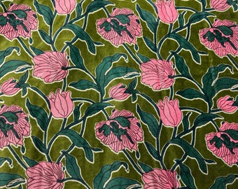 Floral Velvet Fabric | Hand Block Print, Indian Cotton Upholstery