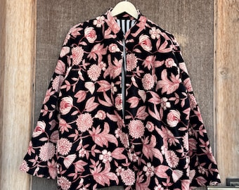 Floral Velvet Quilted Jacket, Bohemian Hippie Coat