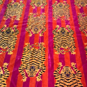 Bengal Tiger Print Velvet Fabric | Indian Tiger, Brwon Upholstery image 8