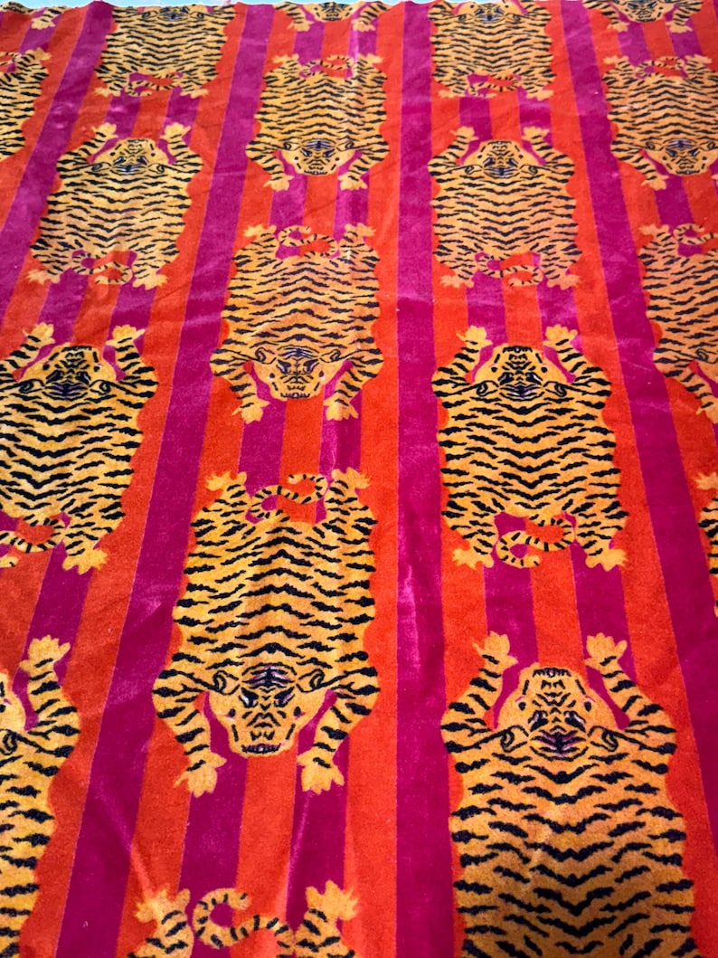 Bengal Tiger Print Velvet Fabric | Indian Tiger, Brwon Upholstery image 8