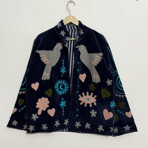 Velvet Suzani Jacket | Embroidered Winter Coat | Boho Gift for Her