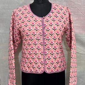 Cotton Women&#39;s Quilted Jacket Block Printed Boho Style Quilted Handmade Jackets, Coat Holidays Gifts Button Closer Jacket for Women Gifts