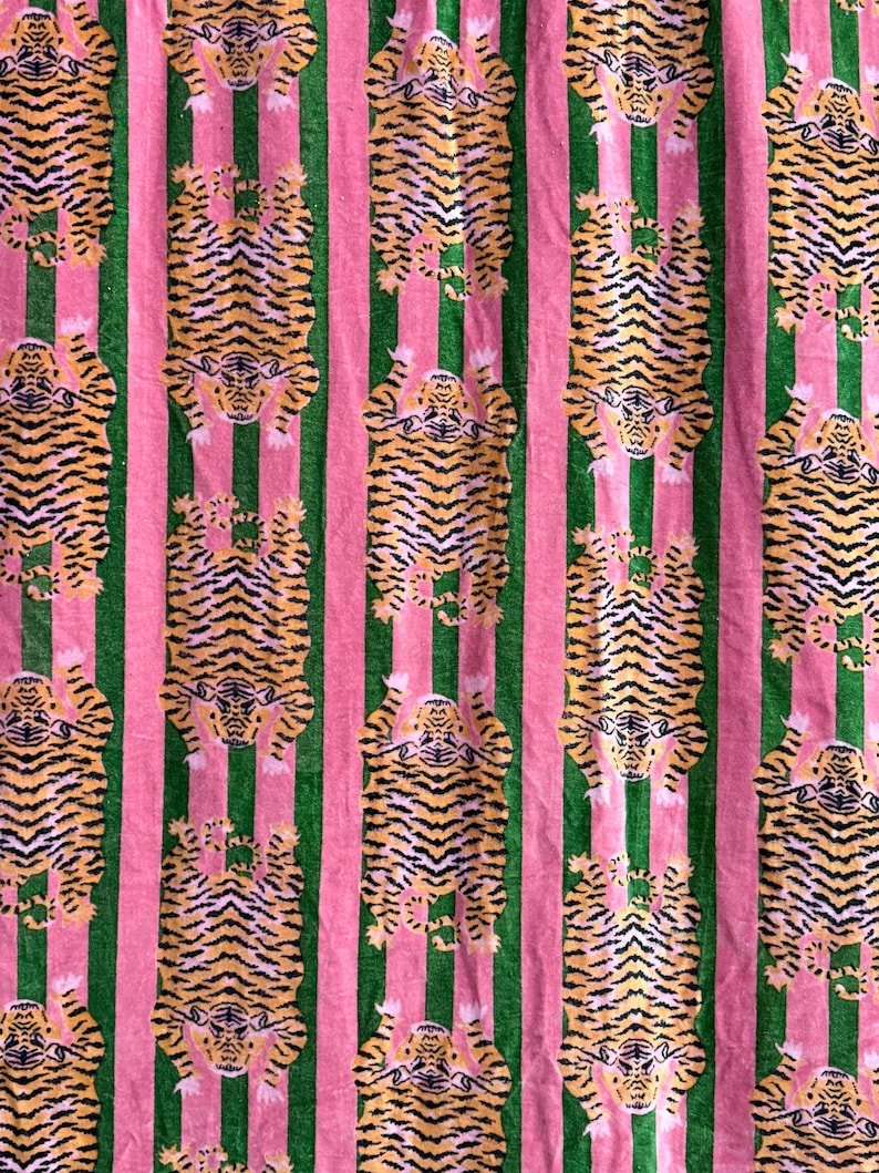 Tibetanska tigersammetsgardiner | Gröna rosa randiga lyxiga bomullsgardiner bild 6