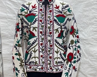 Cotton Suzani Hand Embroidery Jacket Coat, Women Wear Winter Jackets, Bridesmaid Gift, Winter Jacket, Kimono Robe, Bridesmaid Jacket