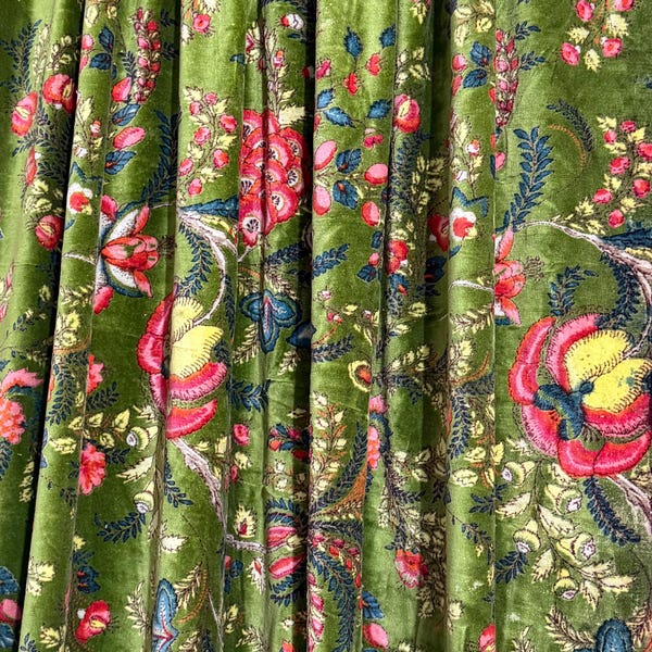 Pink Floral Velvet Curtains | Handmade Cotton Drapes | Boho Botanical Window Panels