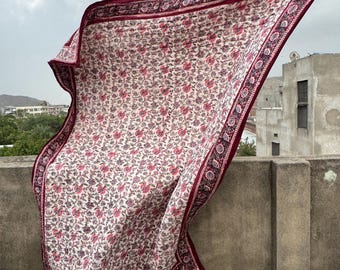 Hand Block Printed Organic Cotton Quilt: Umber Brown Floral Reversible Bedspread