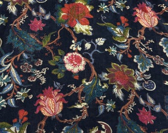 Tela de terciopelo de algodón con estampado floral a mano, tela de tapicería por metro