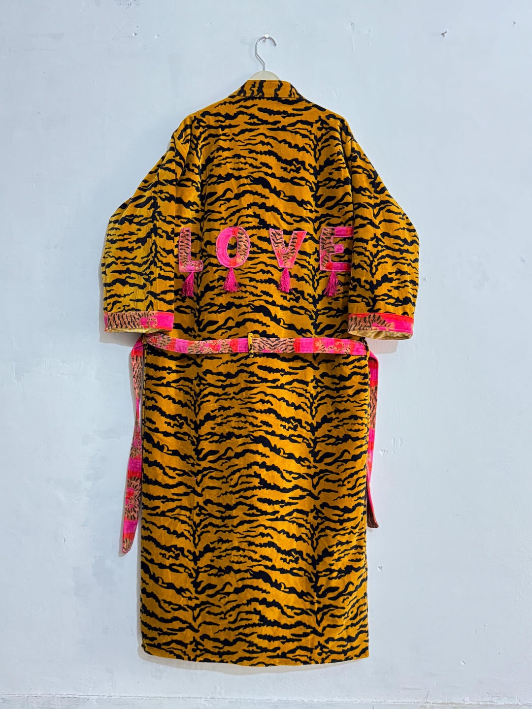 Mustard Tiger Print Velvet Kimono Robe, Boho Bridal Loungewear - Etsy