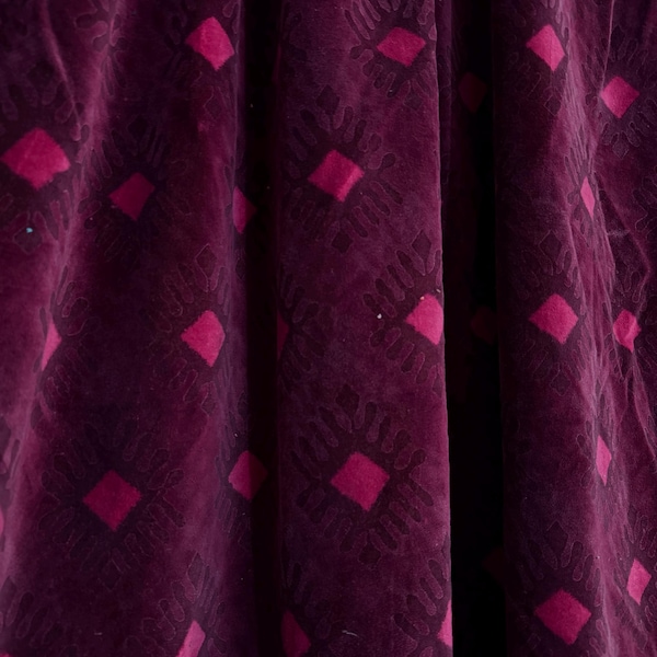 Geometric Velvet Curtains | Wine Cotton Velvet Drapes | Mid Century Modern Window Panels | Boho Home Decor | Luxury Custom Curtains