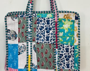 Handmade Patchwork Quilted Tote Bag: Boho Vintage Style