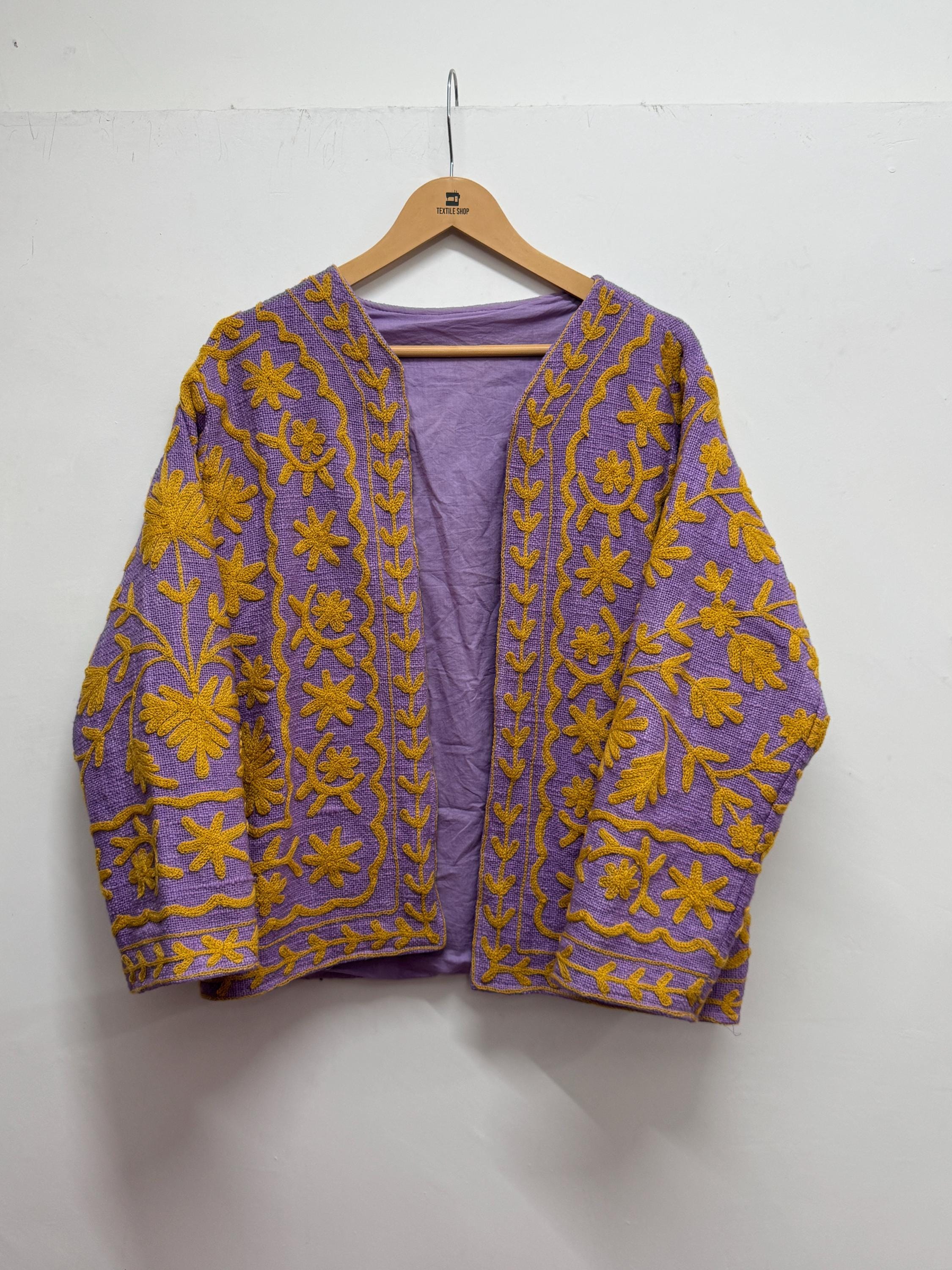 Suzani Embroidery Jacket, Cotton Suzani Coat, Winter Wear Jacket Coat, Suzani Short Jacket Colorful Ethnic Hand Embroidered Jacket For Women