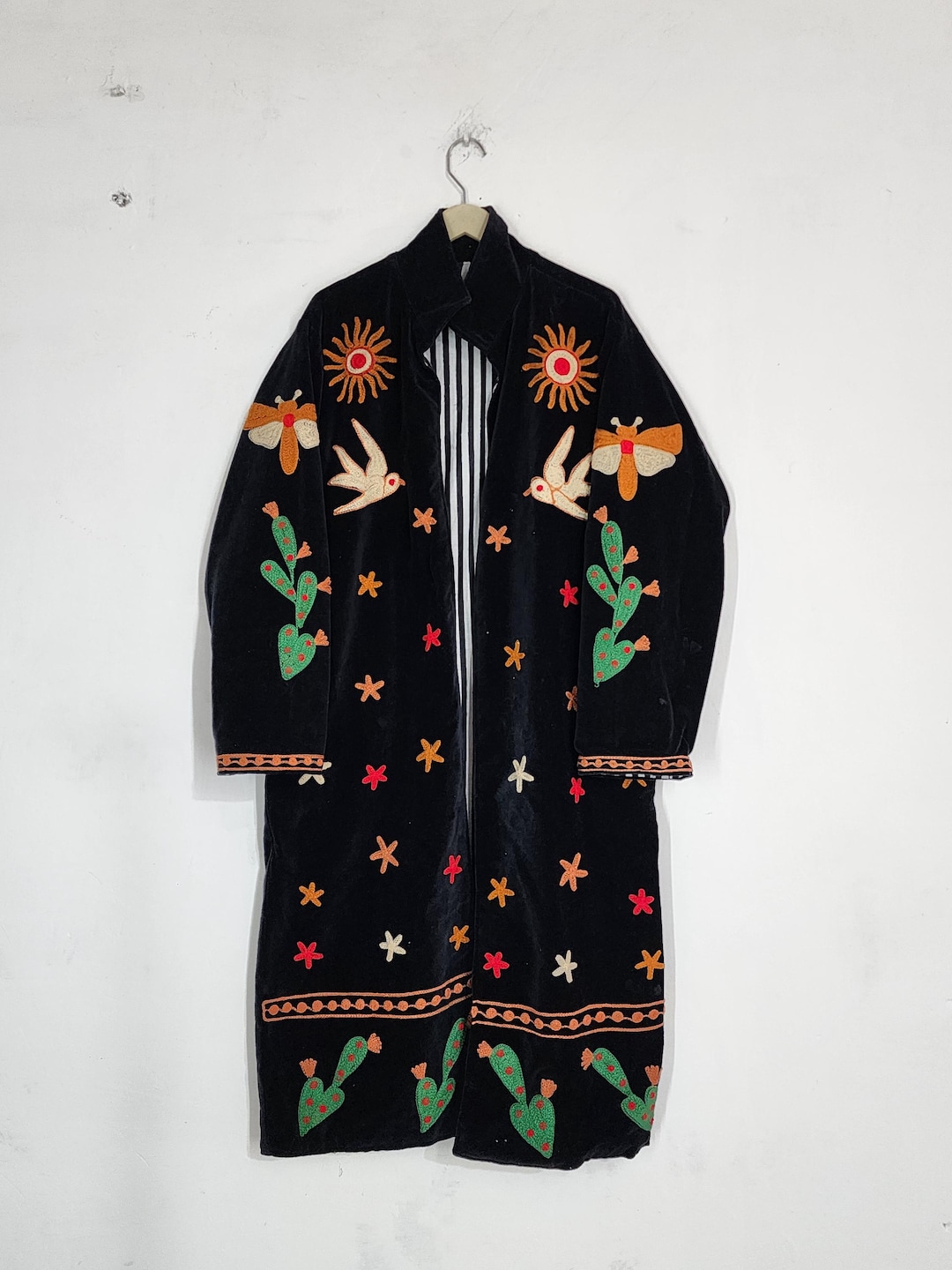 Colibri Jacket Mexican Folk Art Embroidered Jacket, Sacred Heart Eye Boho Coat ...