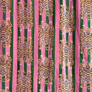 Tibetanska tigersammetsgardiner | Gröna rosa randiga lyxiga bomullsgardiner bild 5