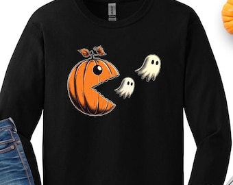 Camiseta de manga larga Pac-Man de calabaza de Halloween