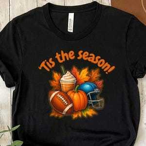 Tis the Football Season Unisex Tee, Fall Theme Shirt, Iced Coffee and Leaves T-Shirt, Autumn Sports Top, Fall Sports