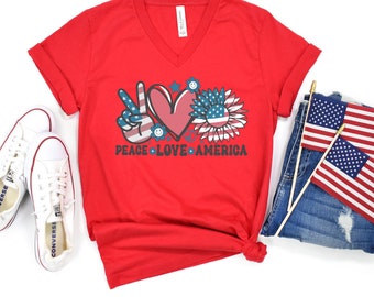 Camiseta Peace Love America: Camiseta patriótica del 4 de julio
