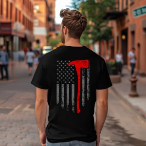 Firefighter Axe American Flag T-Shirt: First Responder Gift