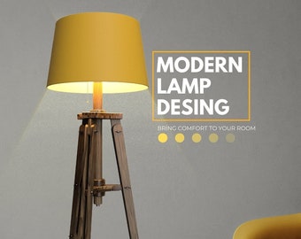 Adjustable Retro Wooden Tripod Telescopic Lift Floor lamp, bedside, Living, bedrom lamp design| pdf dxf dwg digital file |12mm