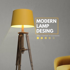 Adjustable Retro Wooden Tripod Telescopic Lift Floor lamp, bedside, Living, bedrom lamp design pdf dxf dwg digital file 12mm image 1