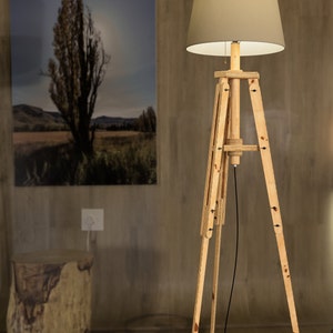 Adjustable Retro Wooden Tripod Telescopic Lift Floor lamp, bedside, Living, bedrom lamp design pdf dxf dwg digital file 12mm image 9