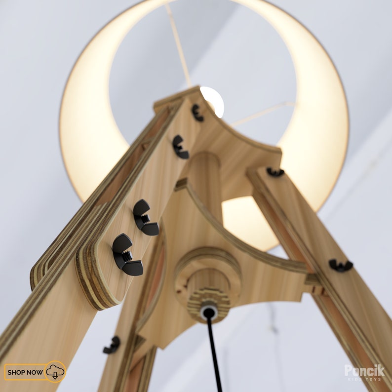 Adjustable Retro Wooden Tripod Telescopic Lift Floor lamp, bedside, Living, bedrom lamp design pdf dxf dwg digital file 12mm image 3