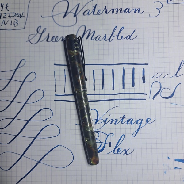 Waterman 3 Green - Full Flex Vintage Fountain Pen (Add-on Clip) ~2.4mm