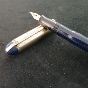 Blauwe Demi Skyline GF-dop / jaren 40 vintage vulpen / MFS 3 Flex to 2 mm
