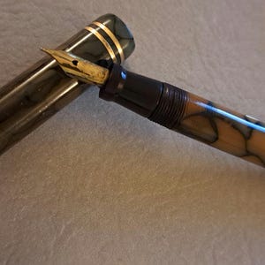 Stylo plume vintage La Ritzie des années 1930 avec bague marbrée - Full Flex MFS 3 / Excellent état. Très belle plume de haute qualité
