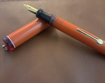 Diamond Point - TuColor / 1920's Orange Hard Rubber Vintage Fountain Pen / Daily Writer MFS 4 / Flex to 1.8mm