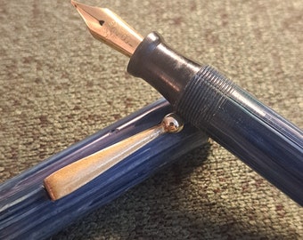 The Dependable - Oversize (5.5") Blue (rare) Hard Rubber / 1920's Fountain Pen / SuperFlex to 2.8mm / MFS-3 / Collector Condition