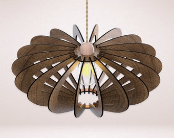 Scandinavian Pendant - Modern Light - Wooden Shade - Boho - Chandelier - Shade - Geometric Lamp - Dining Light - Modern Pendant Light
