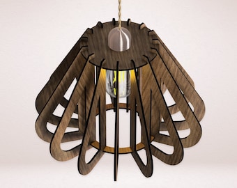 Scandinavian Pendant - Modern Light - Wooden Shade - Boho - Chandelier - Shade - Geometric Lamp - Dining Light - Modern Pendant Light