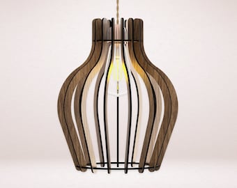 Scandinavian Pendant - Modern Light - Wooden Shade - Boho - Chandelier - Shade - Geometric Lamp - Dining Light - Modern Pendant Light