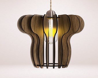 Scandinavian Pendant - Modern Light - Wooden Shade - Boho - Chandelier - Shade - Geometric Lamp - Dining Light - Modern Pendant Light