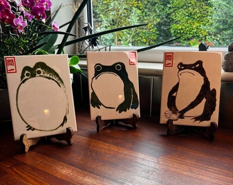 Hoji Frogs • Home Decor • Photo Plaque • Wall Art • Ceramic Tile • Ceramic Gift • Photo Display • Personalised Tile • Custom Tile • Boho