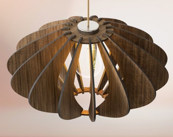 Scandinavian Pendant - Modern Light - Wooden Shade - Boho - Chandelier - Shade - Geometric Lamp - Dining Light - Modern Pendant Light