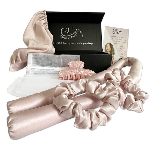 Sleep ‘N Curl - 100% Pure Mulberry Silk - Heatless Hair Curler KIT with Pure Silk Cap (Bonnet)