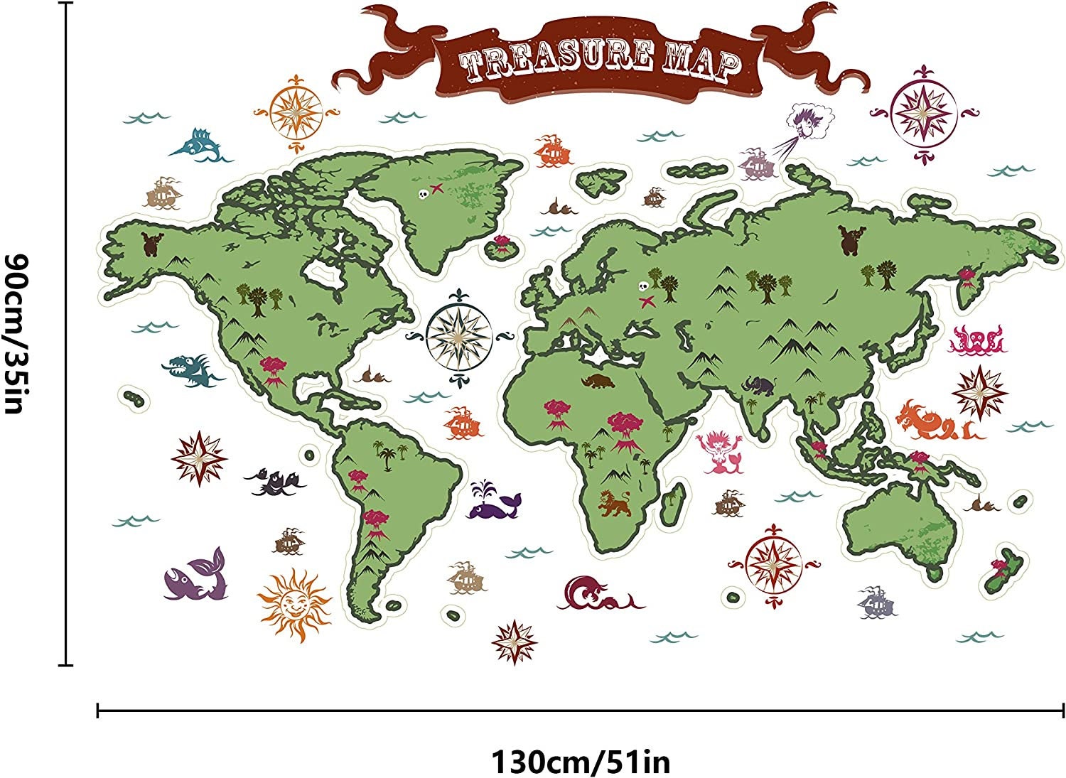 Animal World Map Kids Wall Stickers Removable Wall Stickers for Bedroom ...