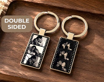 Personalized Film Strip Photo Keychain Photo Booth Custom Metal Keychain Couples Gift Anniversary for Him Her Boyfriend Girlfriend