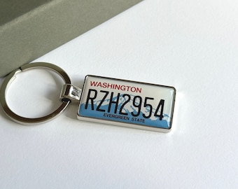 Washington License Plate Keychain Custom Car Keychain License Plate Keychain Personalized Keyring Number Plate Car Accessory Plate Keyring
