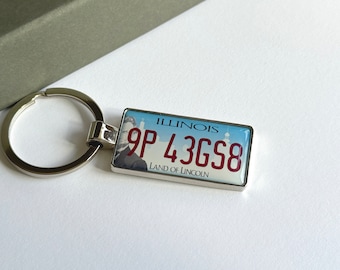 Illinois License Plate Keychain Custom Car Keychain License Plate Keychain Personalized Keyring Number Plate Car Accessory Car Plate Keyring